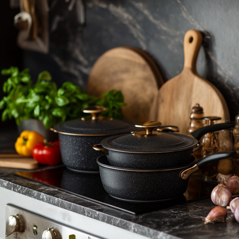 PHILIPPE RICHARD Charcoal 8PC Lite Cast Aluminum Cookware Set TTU-V3387-ECM